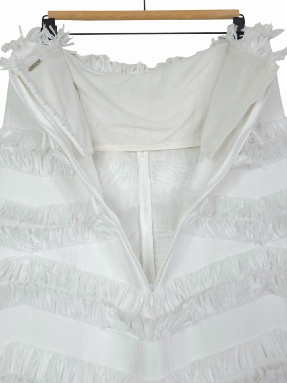 Alexis Fione Dress White Raffia Fringe Strapless‎ Mini Size L - Picture 8 of 14